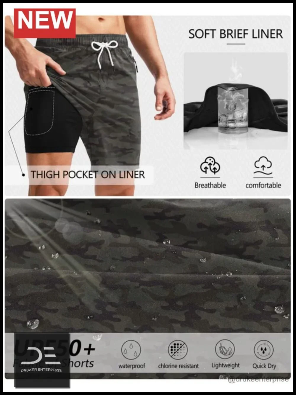 Men's Swim Trunks with Compression Liner Quick Dry Board Shorts Zipper Pockets
